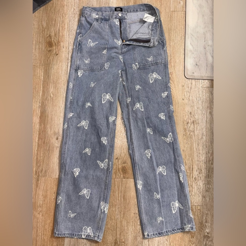 Simple Society Denim White Butterfly Jeans Women's Size 5/27